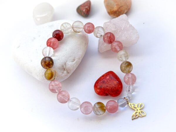 Bransoletka z kwarcu arbuzowego z przywieszką Motyl