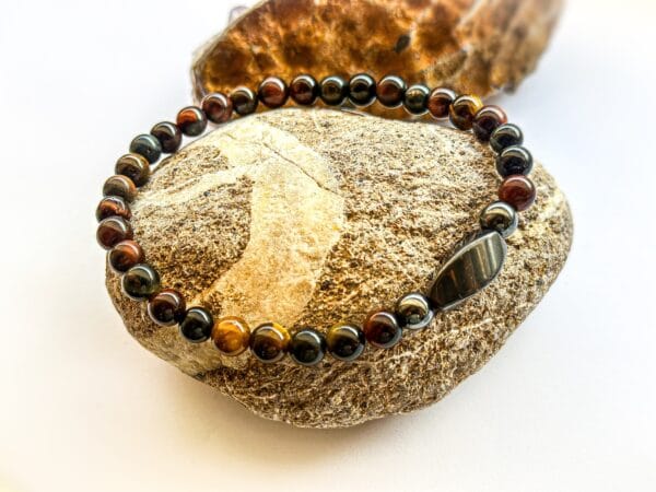 Męska bransoletka z tygrysiego oka  i hematytu 6 mm