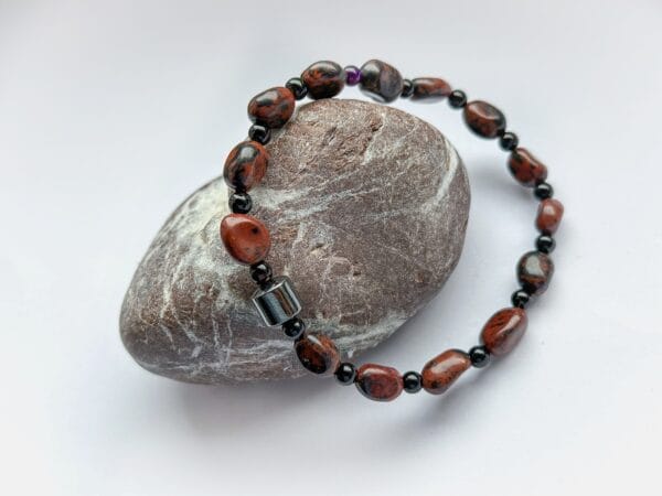 Męska bransoletka z jaspisu, czarnego turmalinu i hematytu