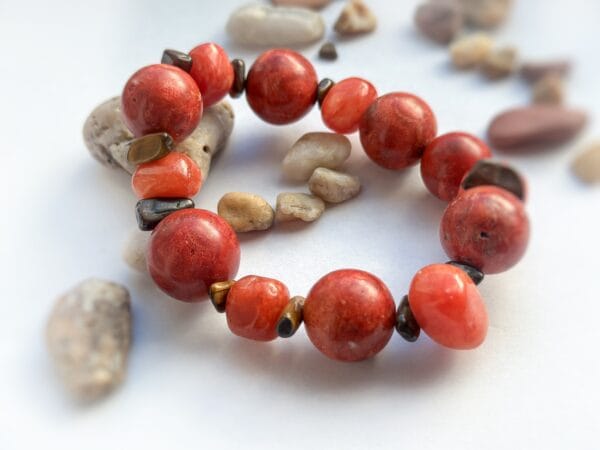 Bransoletka z czerwonego jaspisu i tygrysiego oka