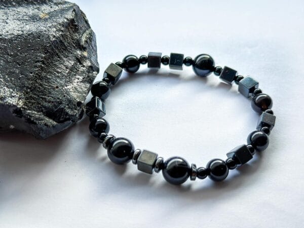 Męska bransoletka z czarnego turmalinu i hematytu