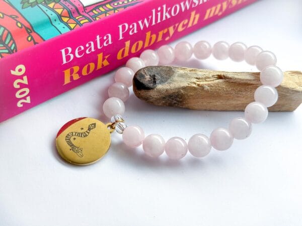 Bransoletka z kwarcu z przywieszką  z rysunkiem Beaty Pawlikowskiej Wąż Quetzalcoatl