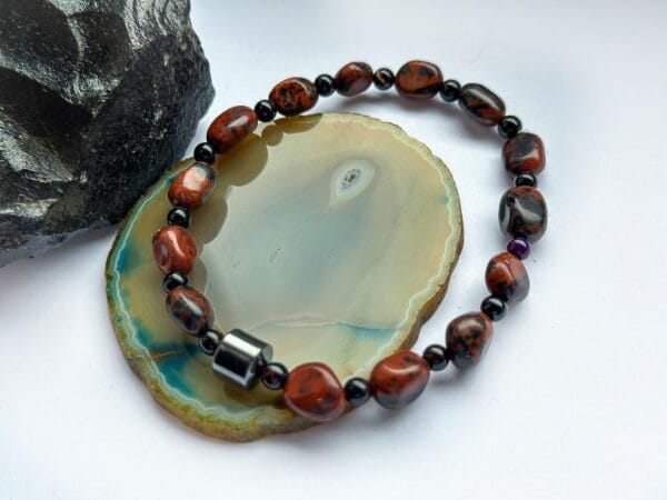 Męska bransoletka z hematytu i bawolego oka