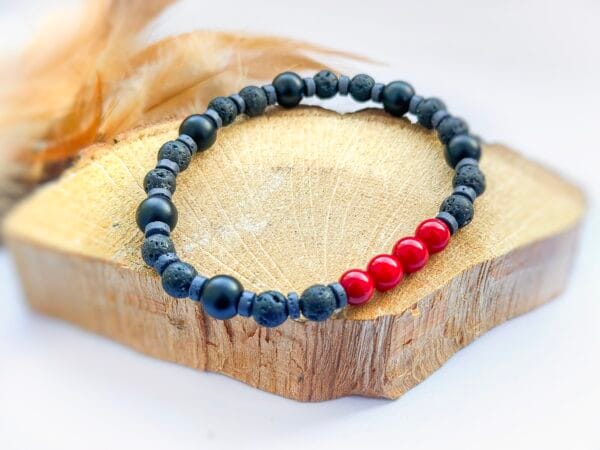 Męska bransoletka z lawy wulkanicznej i czerwonego jaspisu