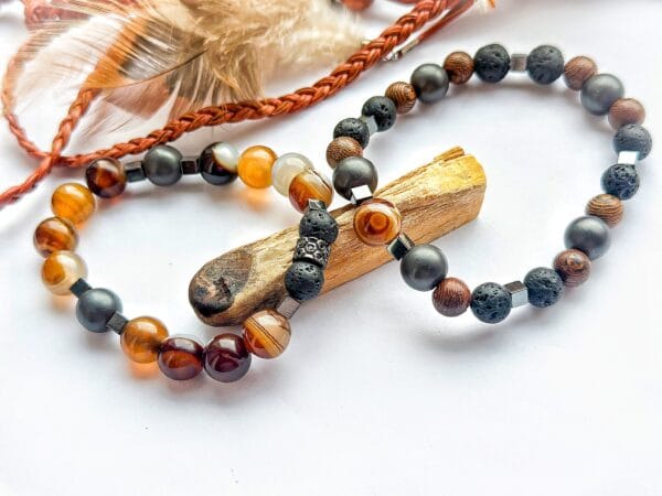 Komplet bransoletek dla niej i dla niego z lawy wulkanicznej, agatu i drewnianych koralików