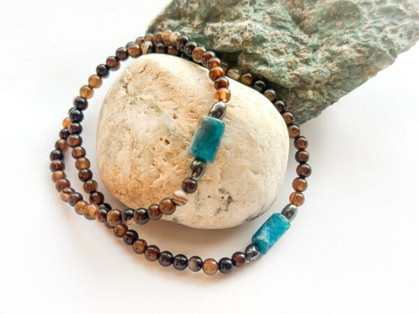 Komplet bransoletek dla niej i dla niego – brązowy agat & turku