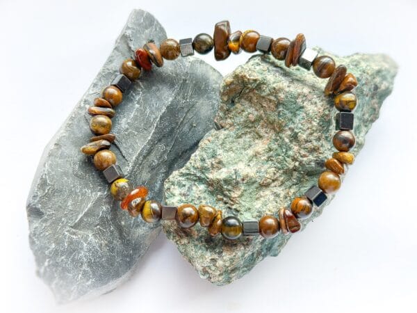 Męska bransoletka z hematytu i z  tygrysiego oka