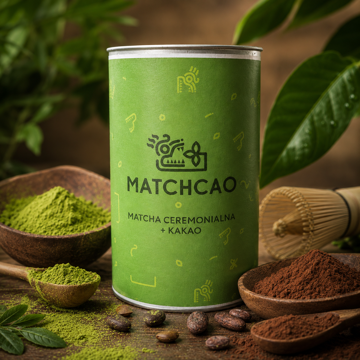 Organiczne kakao z Dominikany i Peru z ceremonialną japońską matchą 150 g Organiczne kakao z Dominikany i Peru z ceremonialną japońską matchą 150 g - obrazek 1